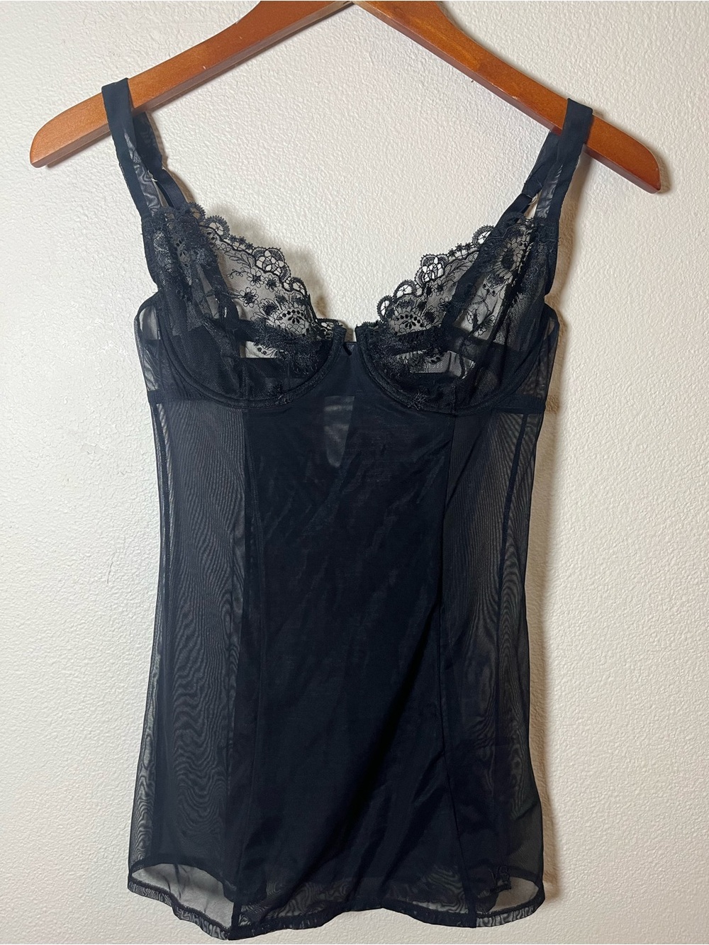 Vintage Victoria's Secret Black Sheer Lace Chemise